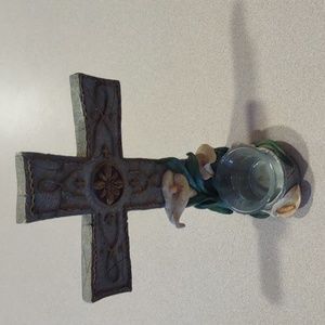 Cross with candle holder decor